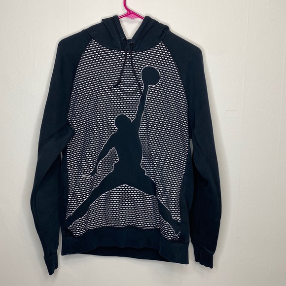 Vintage NIKE Michael Air Jordan Mens M Black Pullover Hoodie Flight Logo Swoosh - Picture 1 of 4